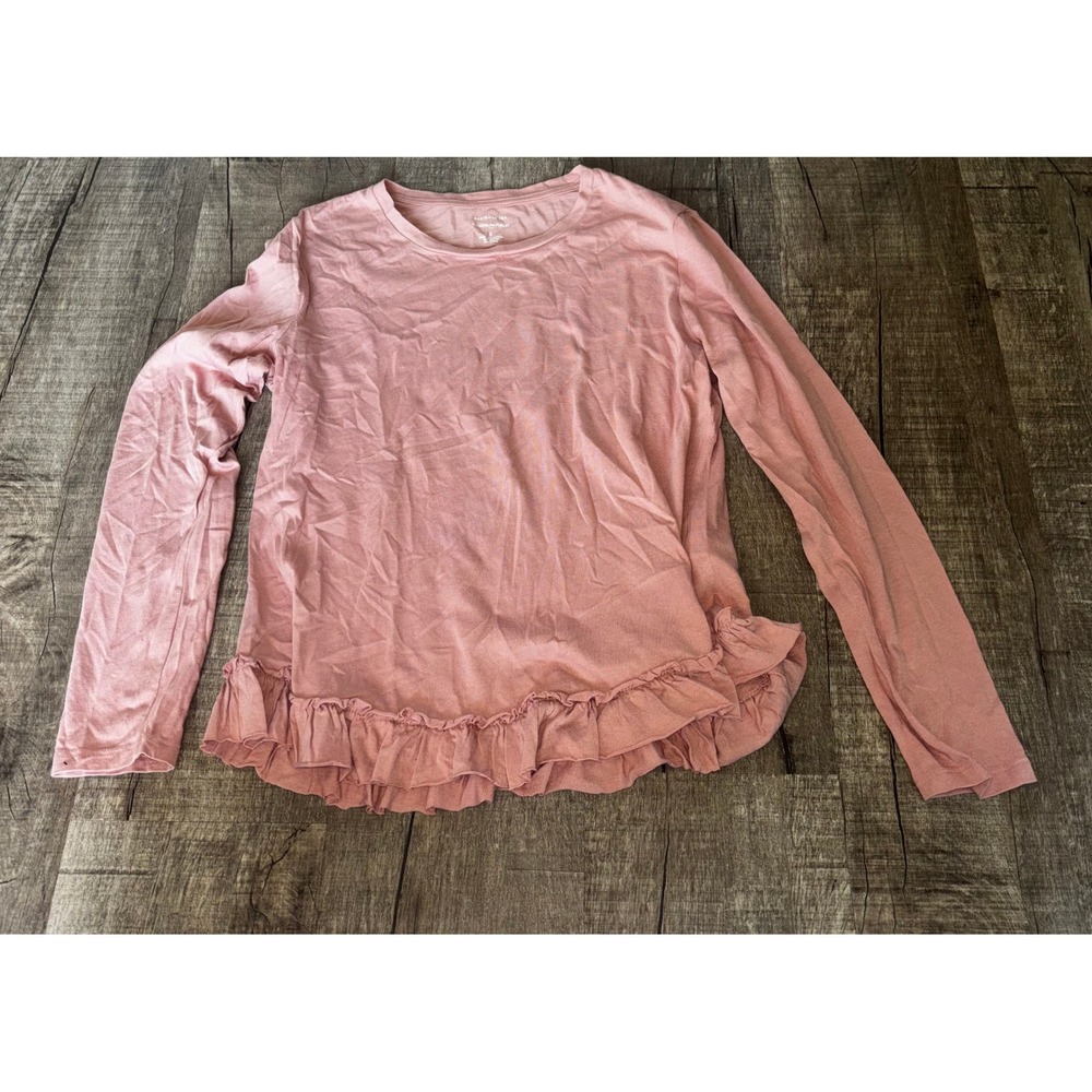 Banana Republic Designer Tee Womens Small‎ Pink Long Sleeve Ruffle Hem Top